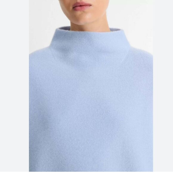 New Vince Plush Cashmere Funnel Neck Pullover Sweater in Porcelain Blue - Picture 3 of 6